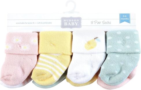 Hudson Baby Infant Girl Cotton Rich Newborn and Terry Socks, Lemon Daisy, 0-6 Months in Kuwait