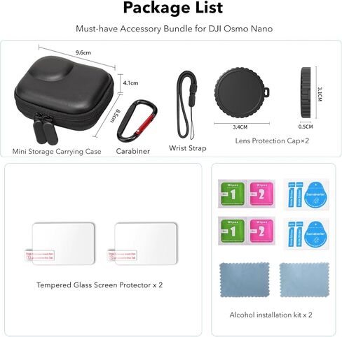 Accessories for DJI Osmo Nano, PU Portable Mini Carrying Bag Nano Case Lens Screen Protectors HD Full Protection Tempered Glass Rubber Lens Cap Cover in Kuwait