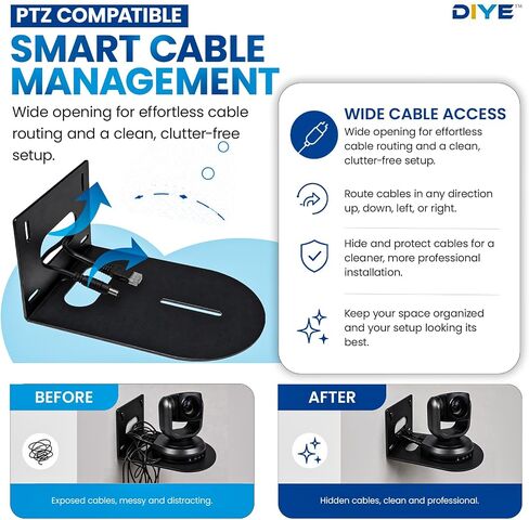 DIYE Universal Wall Camera Mount for PTZOptics HuddleCamHD Bracket | HuddleCamHD Cameras, PTZ Optics Camera, Compatible with Sony Panasonic & More | Small Based (Black) in Saudi Arabia