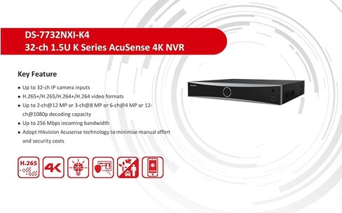 DS-7732NXI-K4 32CH 4K NVR NO HDD NO PoE Facial Recognition 4 SATA | 8MP Network Video Recorder Perimeter Protection Motion Detection 2.0 16TB for Each HDD in Kuwait