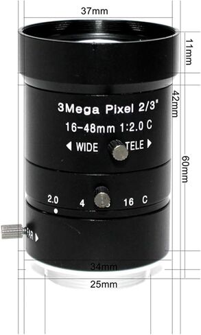 Microscope Camera, HD 16-48mm CS Lens 2/3" IR Mount Varifocal Manual Iris CCTV for Security Cameras Industrial Camera in Kuwait