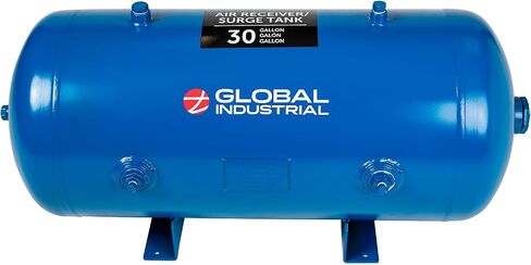 Global Industrial Horizontal Air Receiver Surge Tank, 30 Gallon Capacity | Multiple NPT Port Sizes, Steel Tank, 175 PSI, 39-13/16"L x 17"W x 18-1/2"H, Blue in Kuwait
