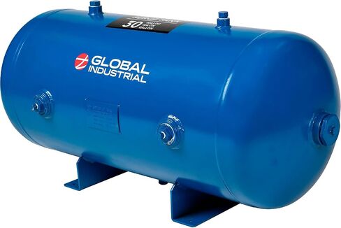 Global Industrial Horizontal Air Receiver Surge Tank, 30 Gallon Capacity | Multiple NPT Port Sizes, Steel Tank, 175 PSI, 39-13/16"L x 17"W x 18-1/2"H, Blue in Kuwait