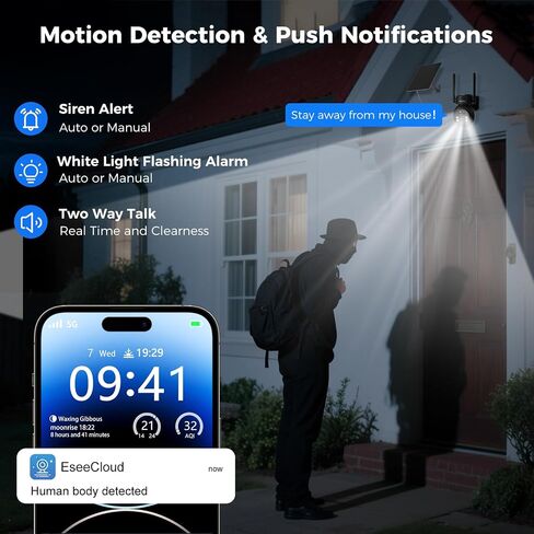 Hiseeu 4G LTE Cellular Security Camera Solar Powered, No WiFi Security Camera Wireless Outdoor, PIR Motion, 2 Way Talk, 360° PTZ, 2K Color Night Vision, 64G SD & SIM Card Included in Kuwait