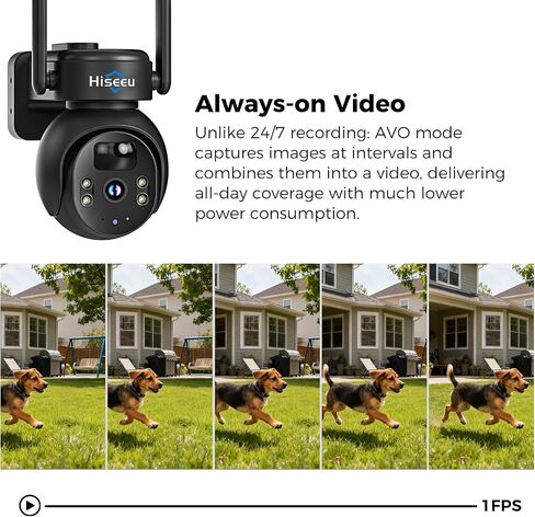 Hiseeu 4G LTE Cellular Security Camera Solar Powered, No WiFi Security Camera Wireless Outdoor, 24/7, PIR Motion, 2 Way Talk, 360° PT, 2K Color Night Vision, 64G SD & SIM Card Included in Kuwait