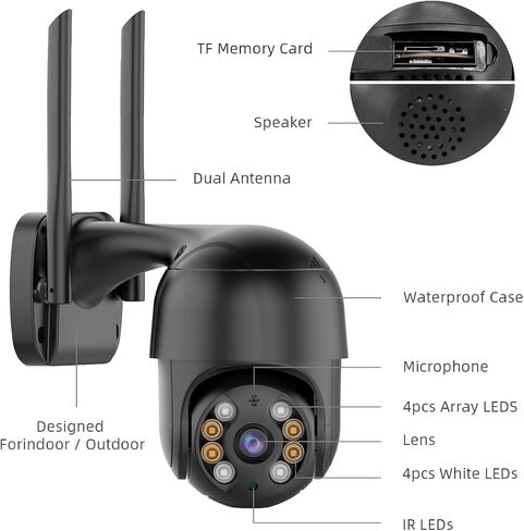 ICSEE WiFi Camera Security 4K 8MP Wireless PTZ Waterproof Human Detection Auto Tracking CCTV with Network Port, Alexa Supported (Single Lens 8MP) in Kuwait
