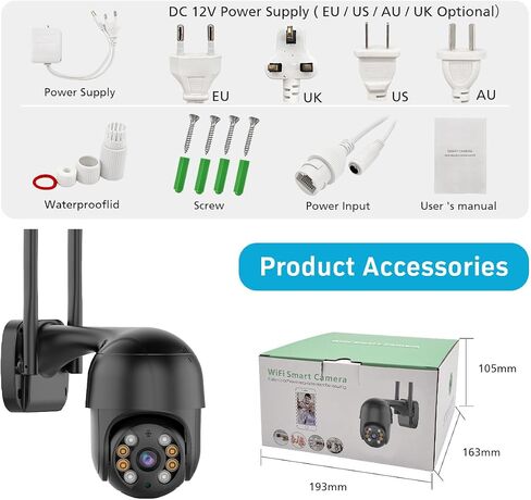 ICSEE WiFi Camera Security 4K 8MP Wireless PTZ Waterproof Human Detection Auto Tracking CCTV with Network Port, Alexa Supported (Single Lens 8MP) in Kuwait