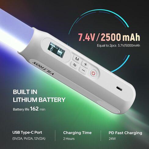 VILTROX P12 2 Pack RGB Tube Light, Full Color RGBWY Handheld LED Stick Light Wand with DMX App Control, 11 Pixel Effects 26 Scenes, Built-in Magnet, 2500-8500K, 2500mAh Battery, PD Fast Charging in Kuwait