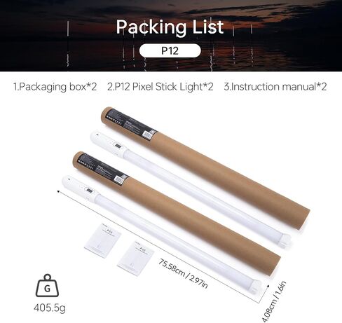 VILTROX P12 2 Pack RGB Tube Light, Full Color RGBWY Handheld LED Stick Light Wand with DMX App Control, 11 Pixel Effects 26 Scenes, Built-in Magnet, 2500-8500K, 2500mAh Battery, PD Fast Charging in Kuwait