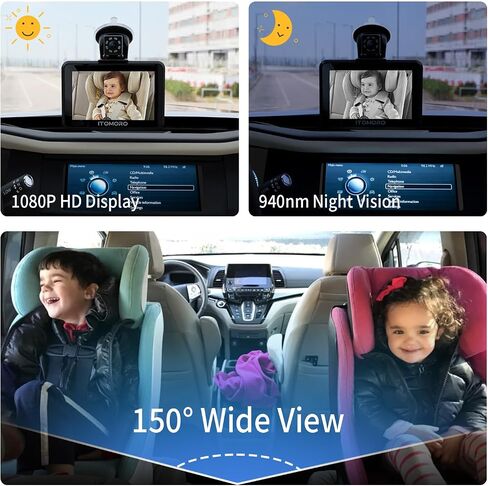 Itomoro Baby Car Camera, 5"+7" 1080P Dual Screen Car Baby Camera with Two-Way Video, Music & Video Play Supported, Night Vision & 150° Wide View Baby Monitor for Car Backseat with 64GB Storage-ACZ419 in Saudi Arabia