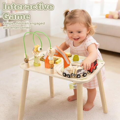 Vanplay Activity Table for 1 2 Year Old Boy Girl Birthday Gifts | 10 in 1 Farm-Themed, Upgraded Large Size, Learning Activities with Fishing/Shape Sorte/ Animal Train Track for Toddler 1-3 in Saudi Arabia