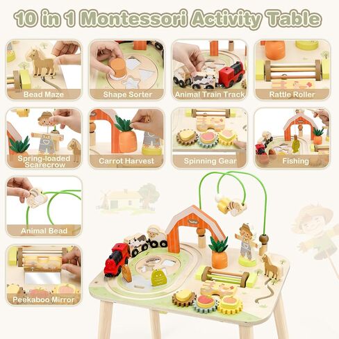 Vanplay Activity Table for 1 2 Year Old Boy Girl Birthday Gifts | 10 in 1 Farm-Themed, Upgraded Large Size, Learning Activities with Fishing/Shape Sorte/ Animal Train Track for Toddler 1-3 in Saudi Arabia