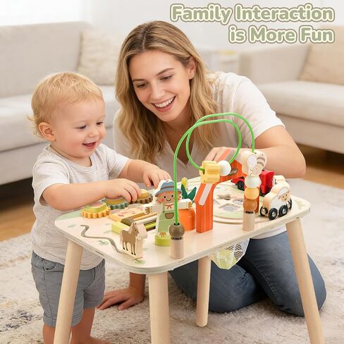Vanplay Activity Table for 1 2 Year Old Boy Girl Birthday Gifts | 10 in 1 Farm-Themed, Upgraded Large Size, Learning Activities with Fishing/Shape Sorte/ Animal Train Track for Toddler 1-3 in Saudi Arabia