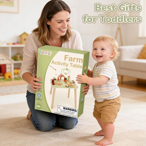 Vanplay Activity Table for 1 2 Year Old Boy Girl Birthday Gifts | 10 in 1 Farm-Themed, Upgraded Large Size, Learning Activities with Fishing/Shape Sorte/ Animal Train Track for Toddler 1-3 in Saudi Arabia