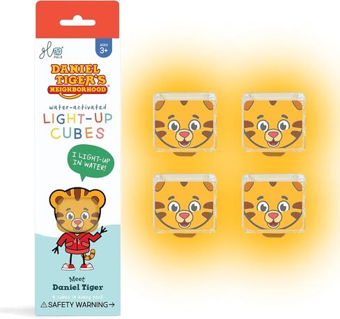 Glo Pals Daniel Tiger Water-Activated Light-Up Bath Toy Cubes, Pack of 4 | Glows Orange For Bath & Pool Time Fun, Promotes Sensory Play & Motor Skill Development For Toddlers & Kids in Kuwait