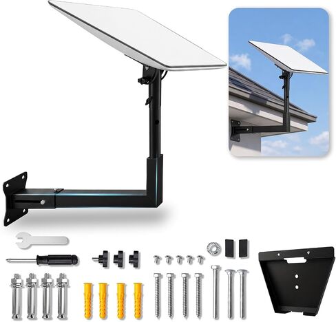 Starlink Mount, Adjustable Starlink Wall Mount Gen 3 with Telescoping Support Arm, 0-180° Adjustable Pipe Adapter, Rustproof, Weatherproof for Concrete Walls and Wood Walls in Kuwait