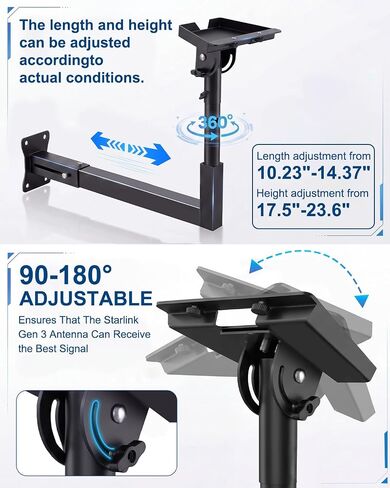 Starlink Mount, Adjustable Starlink Wall Mount Gen 3 with Telescoping Support Arm, 0-180° Adjustable Pipe Adapter, Rustproof, Weatherproof for Concrete Walls and Wood Walls in Kuwait