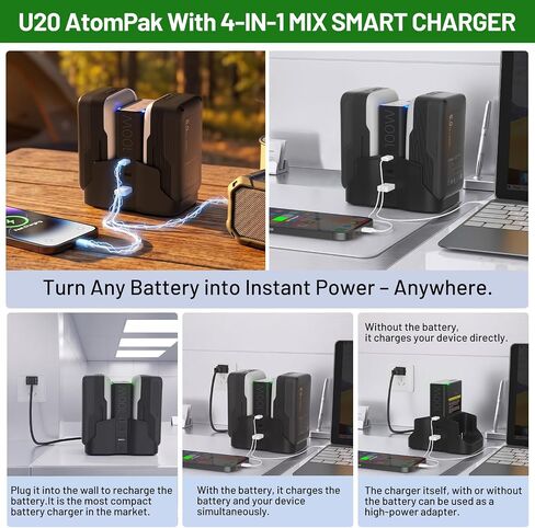 Litheli U20 4-in-1 Mix Smart Charger, 100W Fast Charging Station for All U20 Batteries, Versatile Portable Charger, 30-Minute Fast Dual Charging | Reverse Charging Function in Saudi Arabia