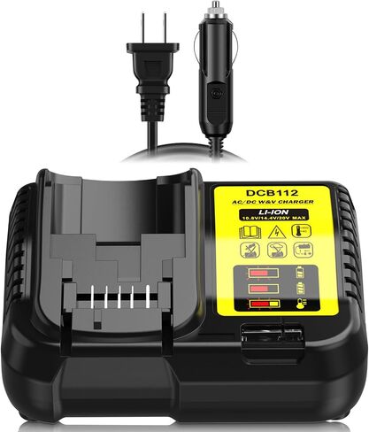 DCB112 Charger Replacement for DeWalt 12V 20V 60V Max Battery with 12V/20V DC Input Cigarette Lighter Plug & 100V-240V AC Input Charger, 2-in-1 Battery Charger and Vehicle Charger in Saudi Arabia