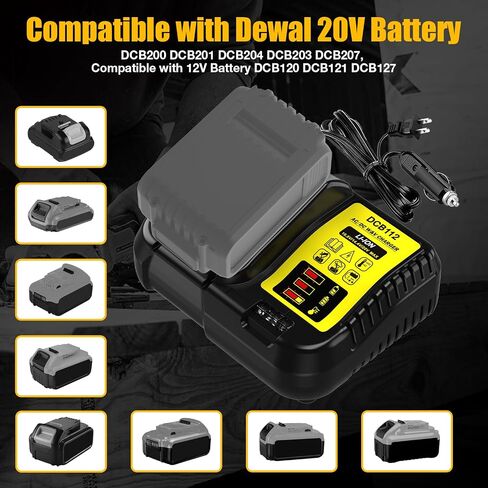 DCB112 Charger Replacement for DeWalt 12V 20V 60V Max Battery with 12V/20V DC Input Cigarette Lighter Plug & 100V-240V AC Input Charger, 2-in-1 Battery Charger and Vehicle Charger in Saudi Arabia