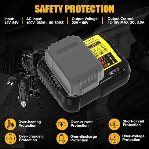DCB112 Charger Replacement for DeWalt 12V 20V 60V Max Battery with 12V/20V DC Input Cigarette Lighter Plug & 100V-240V AC Input Charger, 2-in-1 Battery Charger and Vehicle Charger in Saudi Arabia