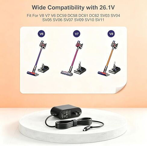 26.1V Cordless Vacuum Charger Power Supply Adapter Compatible with Dyson V6 V7 V8 Series Animal Absolute Fluffy Motorhead Car+Boat, 5.9FT Power Cord, NOT for V10 V11 V12 in Saudi Arabia