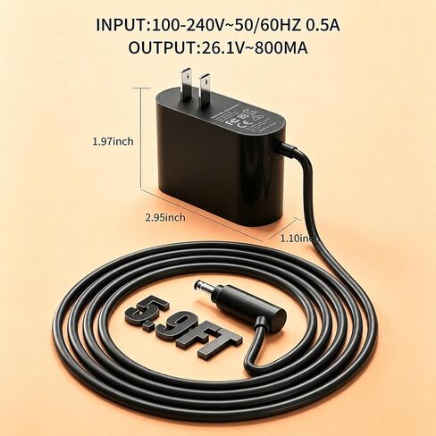 26.1V Cordless Vacuum Charger Power Supply Adapter Compatible with Dyson V6 V7 V8 Series Animal Absolute Fluffy Motorhead Car+Boat, 5.9FT Power Cord, NOT for V10 V11 V12 in Saudi Arabia