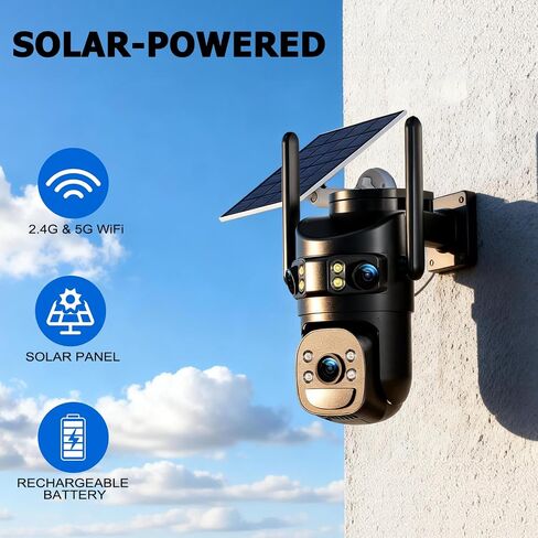 Triple Lens Solar Security Cameras Wireless Outdoor, 2.4G/5G WiFi Camera | 360° Pan/Tilt, 6MP Color Night Vision, PIR Motion Alarm, Spotlight Siren, 2-Way Audio, Easy to Install, Waterproof in Saudi Arabia