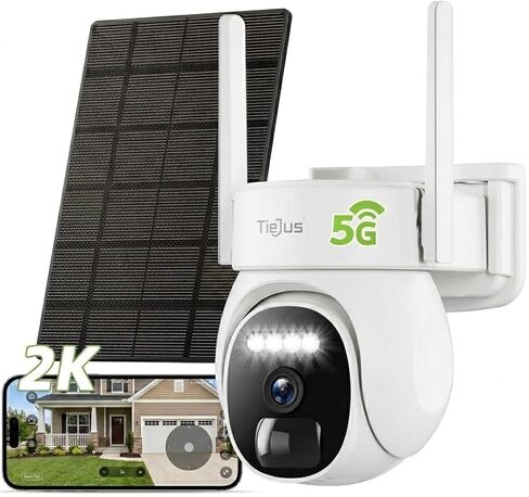 2K Solar Security Cameras Wireless Outdoor 2.4G/5G | 360° Auto Tracking, Solar-Powered, Color Night Vision, 2-Way Talk, Compatible with Alexa, Easy to Install, No Subscription in Kuwait