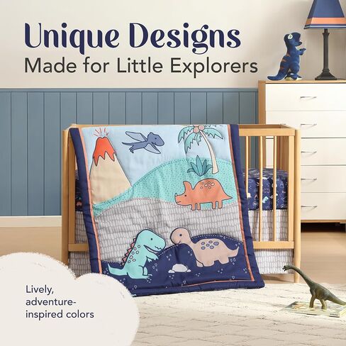 The Hōmistry 3-Piece Crib Bedding Set for Boys - Reversible Quilt, Fitted Sheet, Crib Skirt - Soft, Breathable & Durable Microfiber Baby Crib Bedding Set - Dino Theme in Kuwait