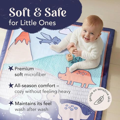 The Hōmistry 3-Piece Crib Bedding Set for Boys - Reversible Quilt, Fitted Sheet, Crib Skirt - Soft, Breathable & Durable Microfiber Baby Crib Bedding Set - Dino Theme in Kuwait