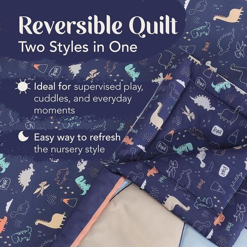 The Hōmistry 3-Piece Crib Bedding Set for Boys - Reversible Quilt, Fitted Sheet, Crib Skirt - Soft, Breathable & Durable Microfiber Baby Crib Bedding Set - Dino Theme in Kuwait