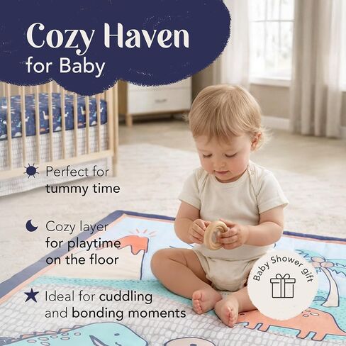 The Hōmistry 3-Piece Crib Bedding Set for Boys - Reversible Quilt, Fitted Sheet, Crib Skirt - Soft, Breathable & Durable Microfiber Baby Crib Bedding Set - Dino Theme in Kuwait