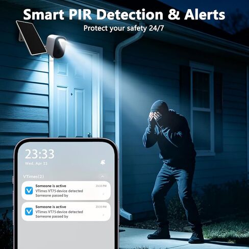 VTimes 2K Solar Security Camera Outdoor, 2-Way Audio, PIR Night Vision | Solar Security Camera for Home Security, AI Smart Motion Detection, SD/Cloud Storage, IP66 Weatherproof in Saudi Arabia