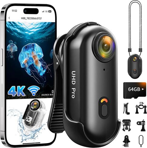 4K Action Camera, Thumb Size Body Cam with Waterproof Case for Vlogging | App Control, 120° Wide Lens, Strong Magnetic Back, 30M Dive Case, Suitable for Walking Fishing Cycling Horse Riding in Kuwait