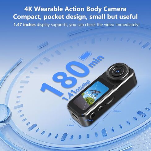 4K Body Cameras with Audio and Video Recording: Thumb Size Bodycam, 64GB Sports Action Body Camera, Wearable Pocket Camera Body Cam Camcorder for Work, Travel, Fishing, Pet Walking, Outdoor in Kuwait
