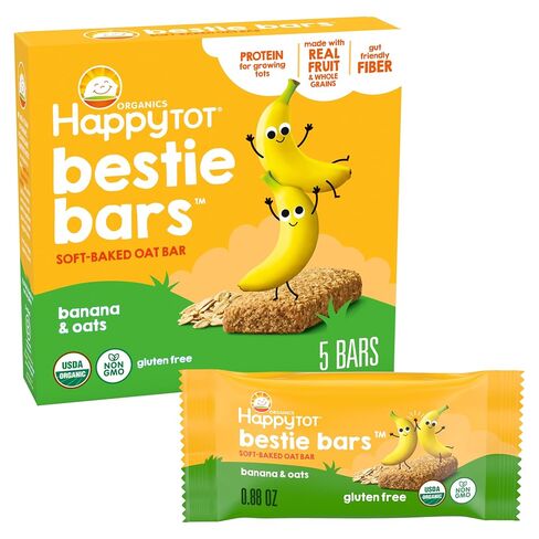 Happy Tot Organics Fiber & Protein Soft Baked Oat Bars Organic Toddler Snack Banana & Carrot, 0.88 Ounce Bars, 5 Count Box (Pack of 6) in Saudi Arabia