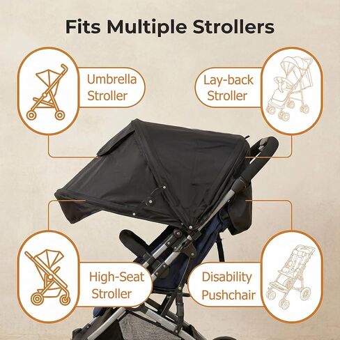 Baby Stroller Sun Shade Umbrella Stroller Canopy Replacement Retractable Stroller Replacement Parts Shade for Pram Pushchair Buggy Parasol Sun with Mesh Window Pocket Adjustable in Saudi Arabia