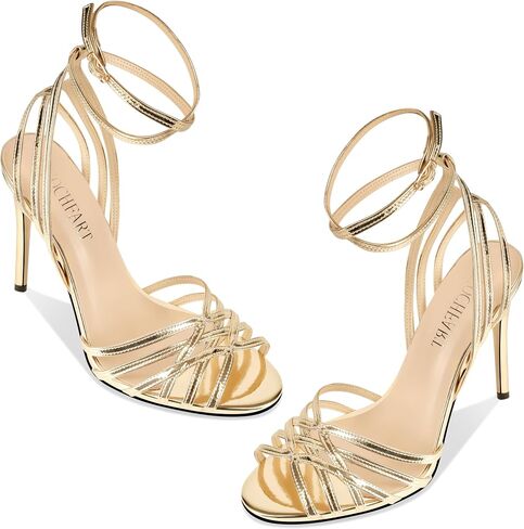HOCHFART Gold Strappy Heels for Women High Heels Slingback Sandals Lace up Sexy Stiletto Heeled Open Square Toe Party Summer Dress Shoes Size 6.5 in Saudi Arabia
