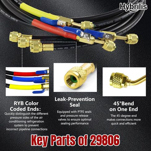 2026 Upgraded 1/4″ A2L Refrigerant Hose, 6FT, Pressure Relief Groove Design | HVAC Hose with Compact Ball Valve, 1/4" Flare Fittings, for R1234YF/ R134A/ R32/ R454B/R410A, with 2 R410a brass adapters in Kuwait