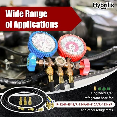 2026 Upgraded 1/4″ A2L Refrigerant Hose, 6FT, Pressure Relief Groove Design | HVAC Hose with Compact Ball Valve, 1/4" Flare Fittings, for R1234YF/ R134A/ R32/ R454B/R410A, with 2 R410a brass adapters in Kuwait