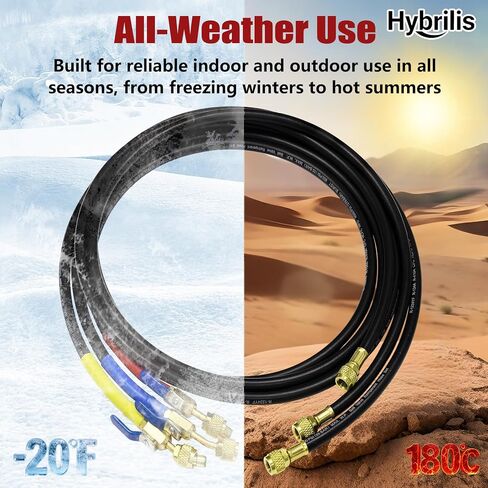 2026 Upgraded 1/4″ A2L Refrigerant Hose, 6FT, Pressure Relief Groove Design | HVAC Hose with Compact Ball Valve, 1/4" Flare Fittings, for R1234YF/ R134A/ R32/ R454B/R410A, with 2 R410a brass adapters in Kuwait