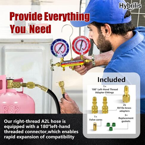 2026 Upgraded 1/4″ A2L Refrigerant Hose, 6FT, Pressure Relief Groove Design | HVAC Hose with Compact Ball Valve, 1/4" Flare Fittings, for R1234YF/ R134A/ R32/ R454B/R410A, with 2 R410a brass adapters in Kuwait