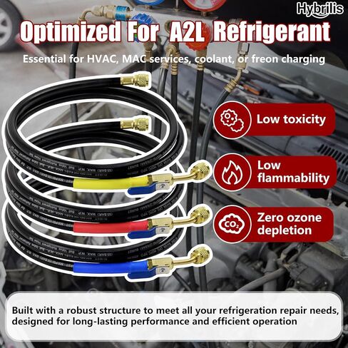 2026 Upgraded 1/4″ A2L Refrigerant Hose, 6FT, Pressure Relief Groove Design | HVAC Hose with Compact Ball Valve, 1/4" Flare Fittings, for R1234YF/ R134A/ R32/ R454B/R410A, with 2 R410a brass adapters in Kuwait