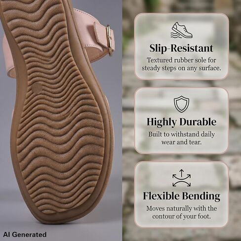 Women's Faux Leather Slip-On Sandals | Faux Leather,Low Heel,Soft Sponge Cushion Insole & Non-Slip Rubber Sole, Casual Summer Sandals in Saudi Arabia