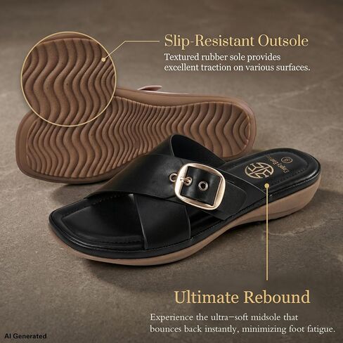 Women's Cross Slip-On Sandals， Black ，Size 6.5 | Faux Leather,Low Heel,Soft Sponge Cushion Insole & Non-Slip Rubber Sole, Casual Summer Sandals in Saudi Arabia