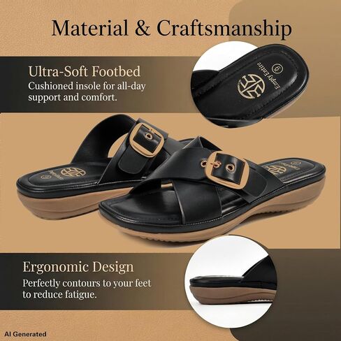 Women's Cross Slip-On Sandals， Black ，Size 6.5 | Faux Leather,Low Heel,Soft Sponge Cushion Insole & Non-Slip Rubber Sole, Casual Summer Sandals in Saudi Arabia