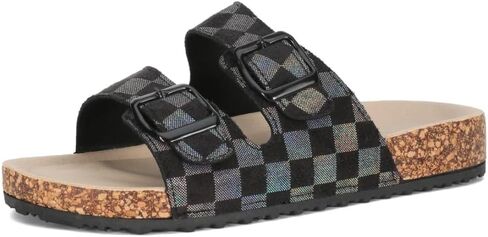 Women's Chic Checkered Slide Summer Footwear Sandals with Buckle Detail for Casual Wear Spring Cork Footbed Fashion Female All Match Slippers Slip on Walking Shoes Indoor Outdoor in Saudi Arabia