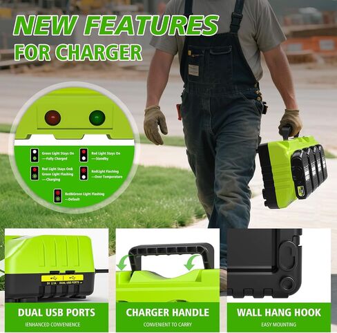 Replace Ryobi 18V Battery Charger,4-Port Fast Multi-Battery Charging Station with Dual USB, Fits Ryobi 12V-18V One+ Batteries P102 P103 P105 P107 P108 P109 P189 P197 PBP002 PBP005 in Saudi Arabia