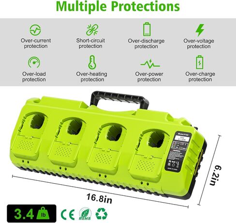 Replace Ryobi 18V Battery Charger,4-Port Fast Multi-Battery Charging Station with Dual USB, Fits Ryobi 12V-18V One+ Batteries P102 P103 P105 P107 P108 P109 P189 P197 PBP002 PBP005 in Saudi Arabia